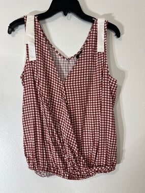 bobeau Red Gingham V-Neck Sleeveless Tank